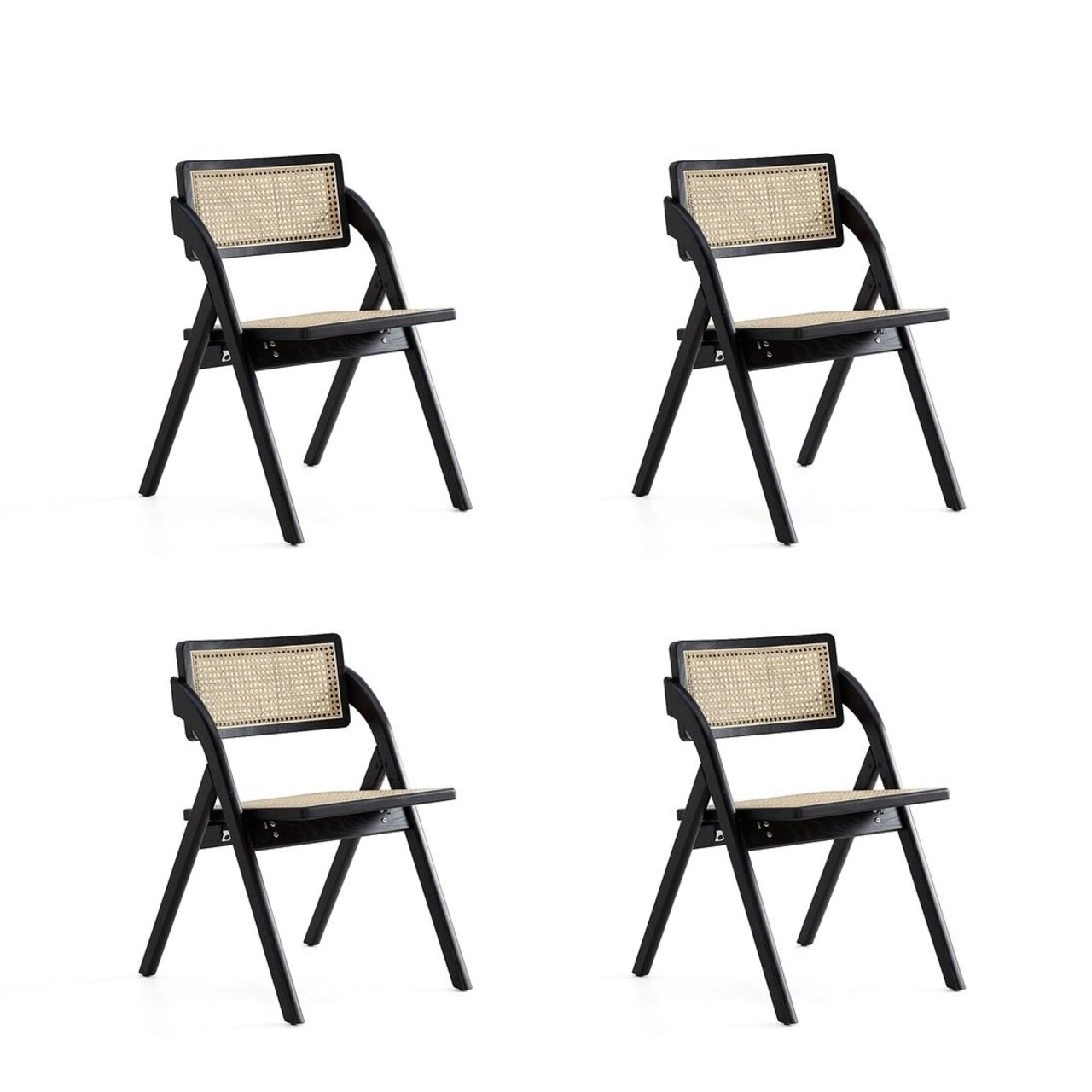 Manhattan Comfort Lambinet Folding Dining Chair and Natural Cane - Set of 4